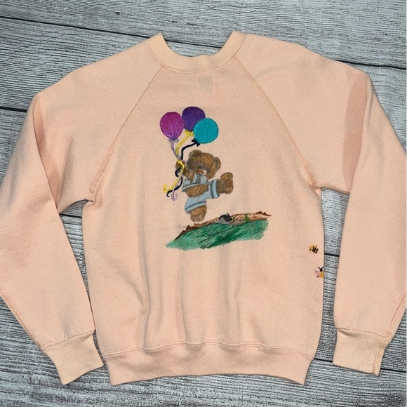Vintage Sweats By Tultex Hand Painted Teddy Bear USA MADE Raglan Sweatshirt - Picture 1 of 10